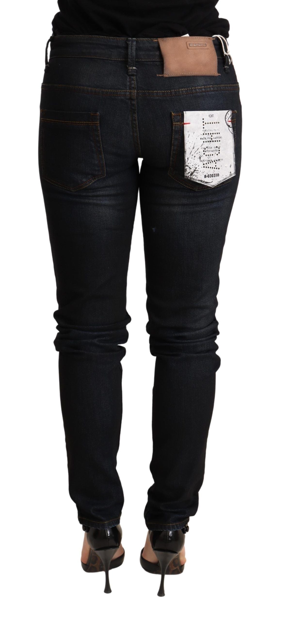 Blau gewaschene Skinny-Jeanshose mit niedriger Taille