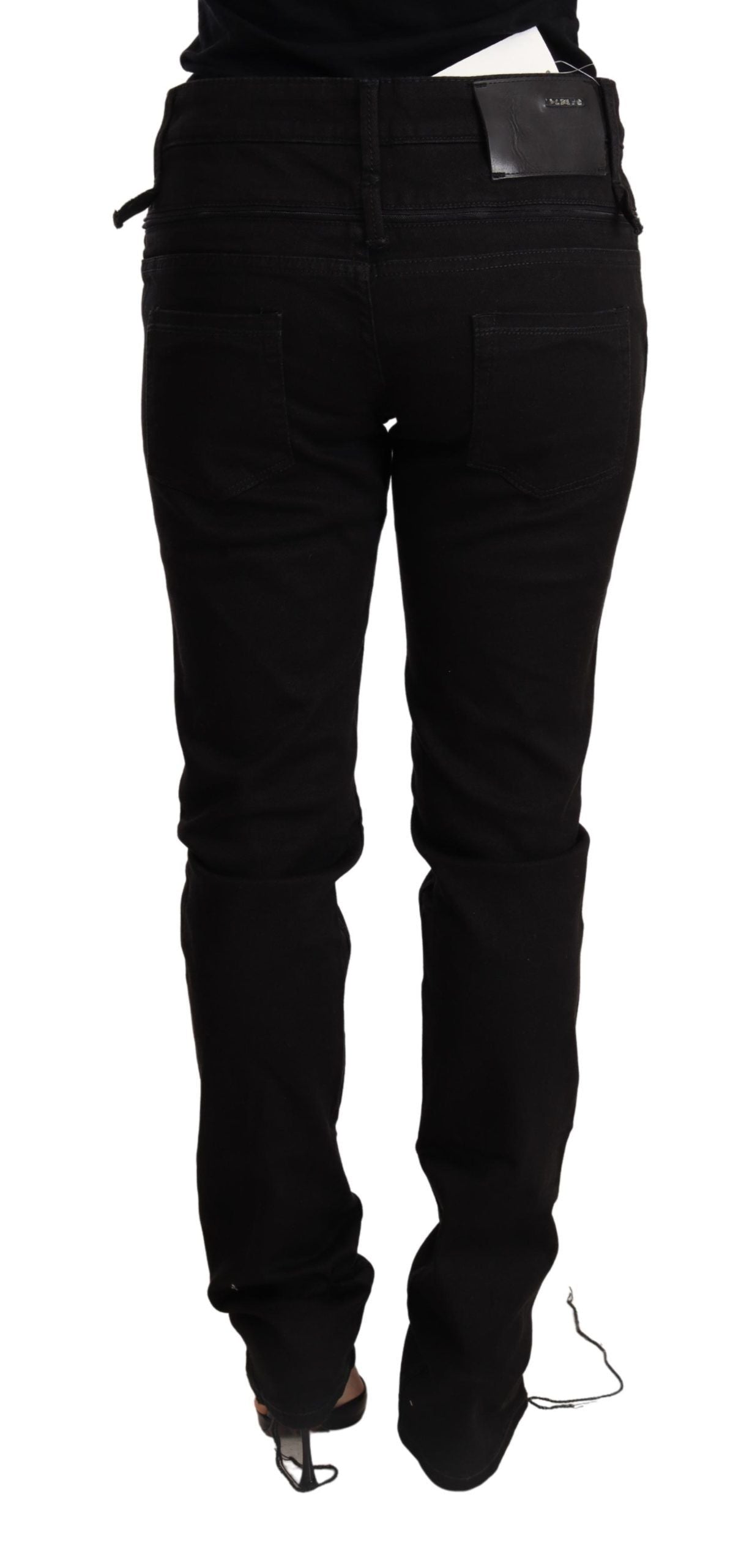 Pantaloni jeans skinny in denim nero a vita bassa