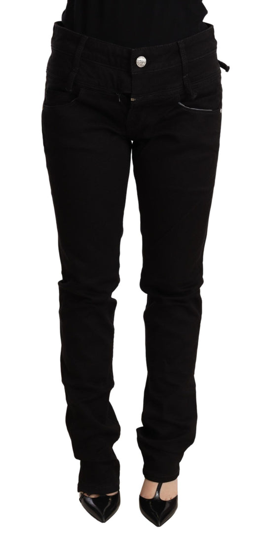 Pantaloni jeans skinny in denim nero a vita bassa