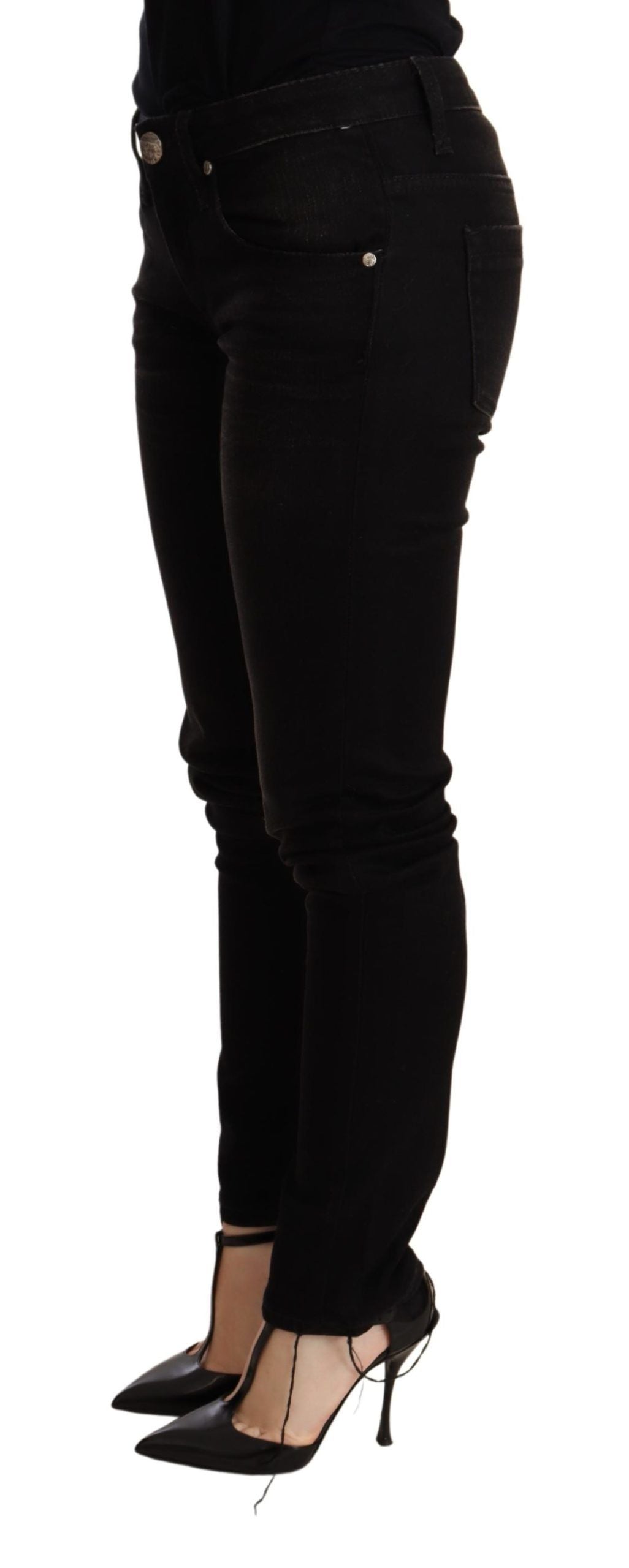 Pantaloni skinny in denim nero a vita bassa