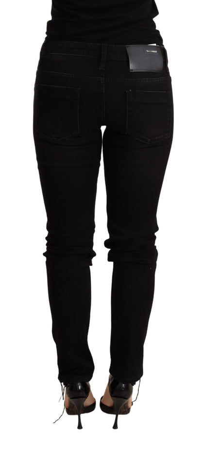 Pantaloni skinny in denim nero a vita bassa