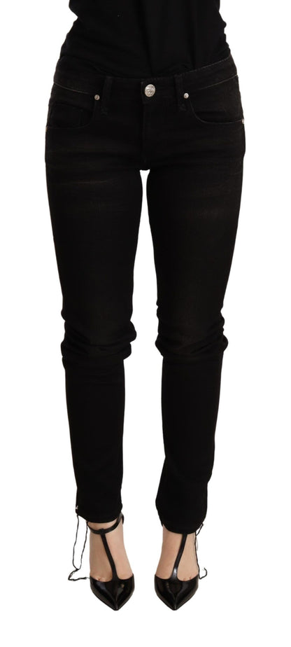 Pantaloni skinny in denim nero a vita bassa