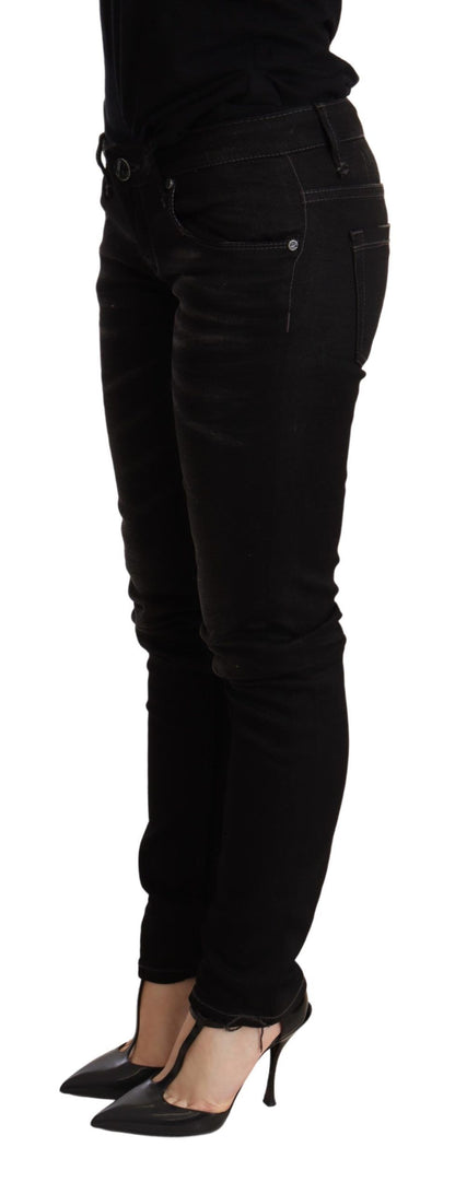 Pantaloni skinny in denim nero a vita bassa