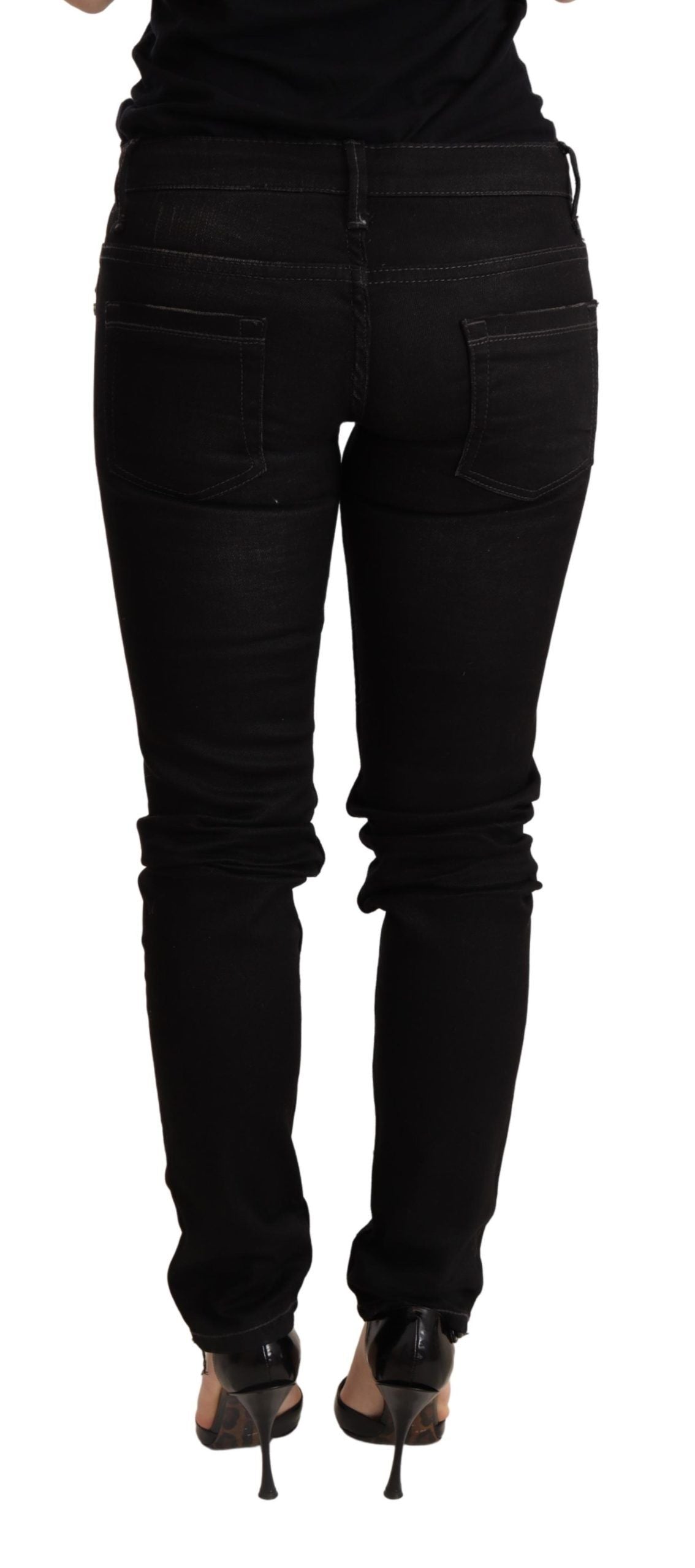 Pantaloni skinny in denim nero a vita bassa