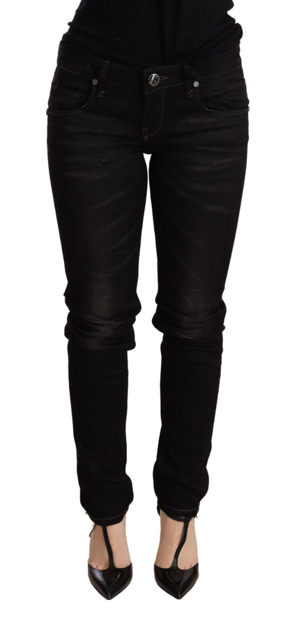 Pantaloni skinny in denim nero a vita bassa