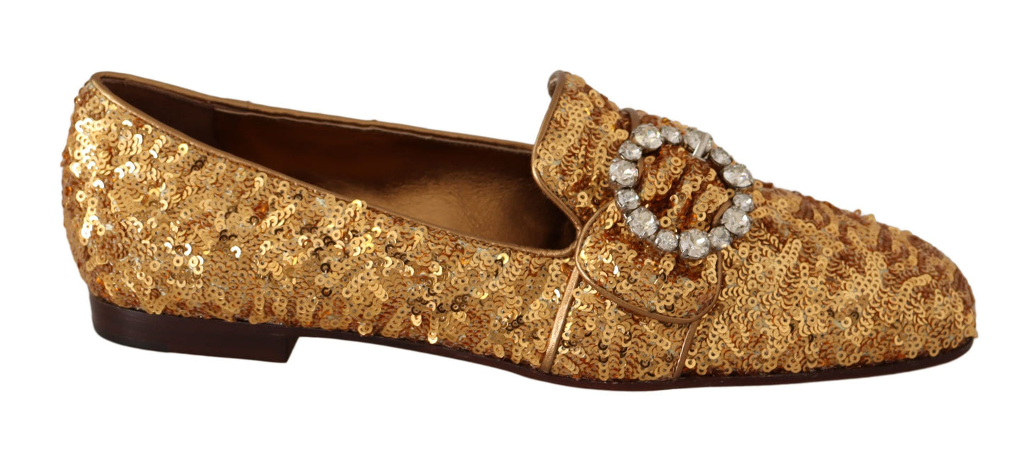 Dolce &amp; Gabbana – Elegante Ballerinas mit goldenen Pailletten und Kristallen