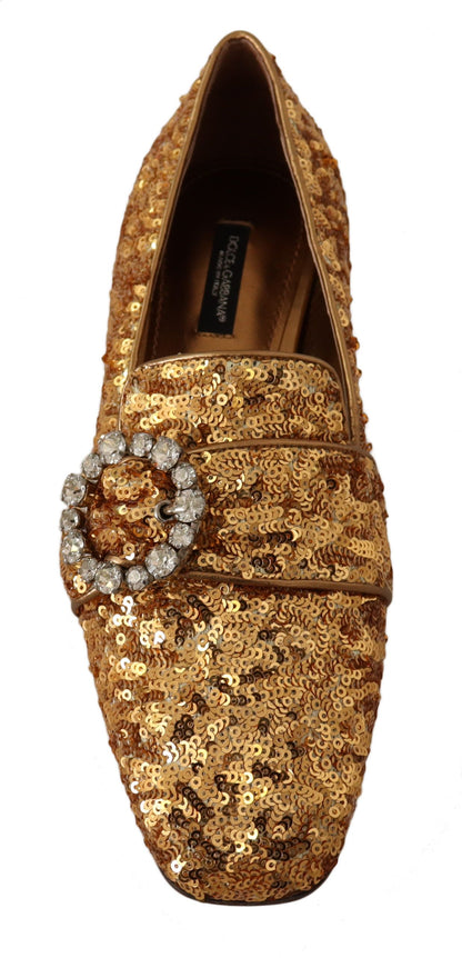 Dolce &amp; Gabbana – Elegante Ballerinas mit goldenen Pailletten und Kristallen