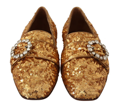 Dolce &amp; Gabbana – Elegante Ballerinas mit goldenen Pailletten und Kristallen