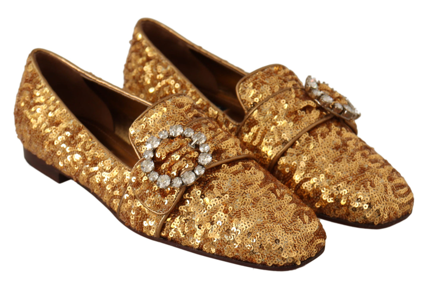 Dolce &amp; Gabbana – Elegante Ballerinas mit goldenen Pailletten und Kristallen