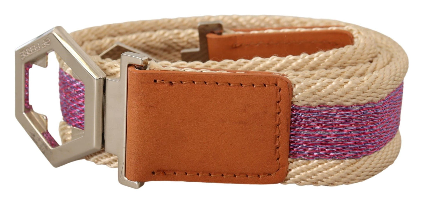 Ceinture à boucle avec logo hexagonal argenté en cuir multicolore