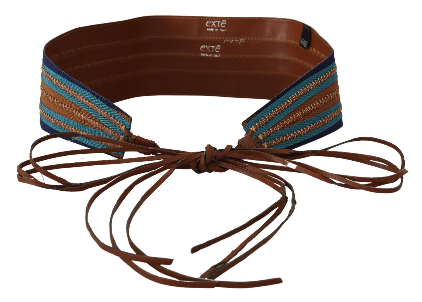 Ceinture large en cuir marron à fermeture à nouer