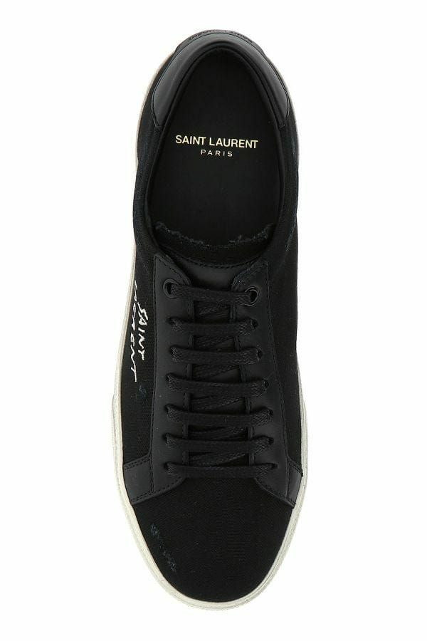 Schwarze Low-Top-Sneaker aus Segeltuch und Leder