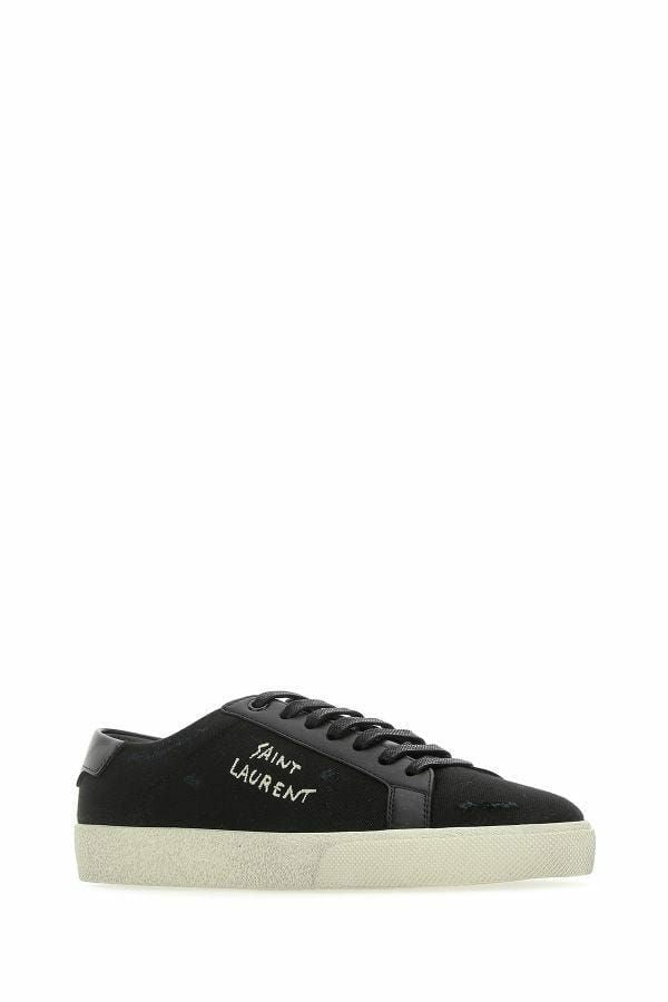 Schwarze Low-Top-Sneaker aus Segeltuch und Leder