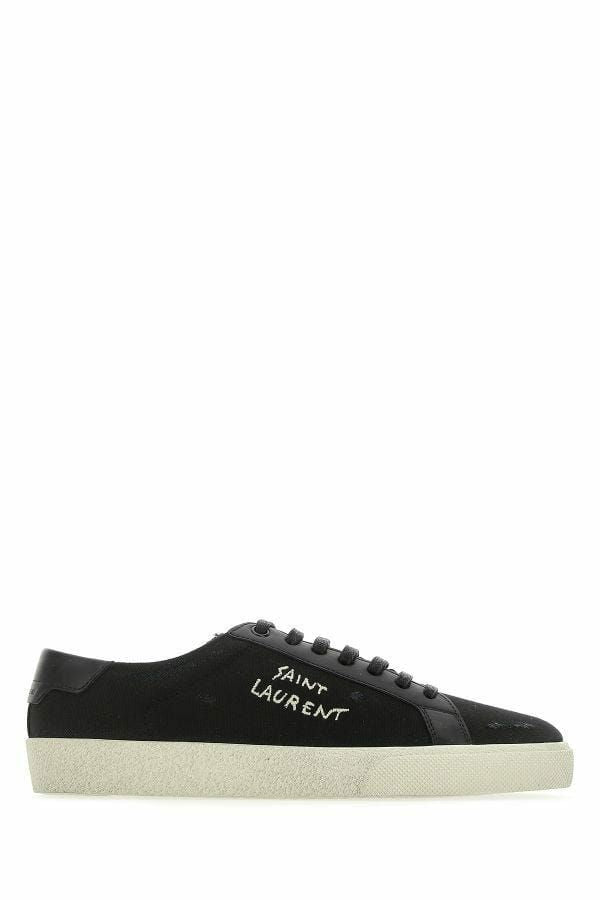 Schwarze Low-Top-Sneaker aus Segeltuch und Leder