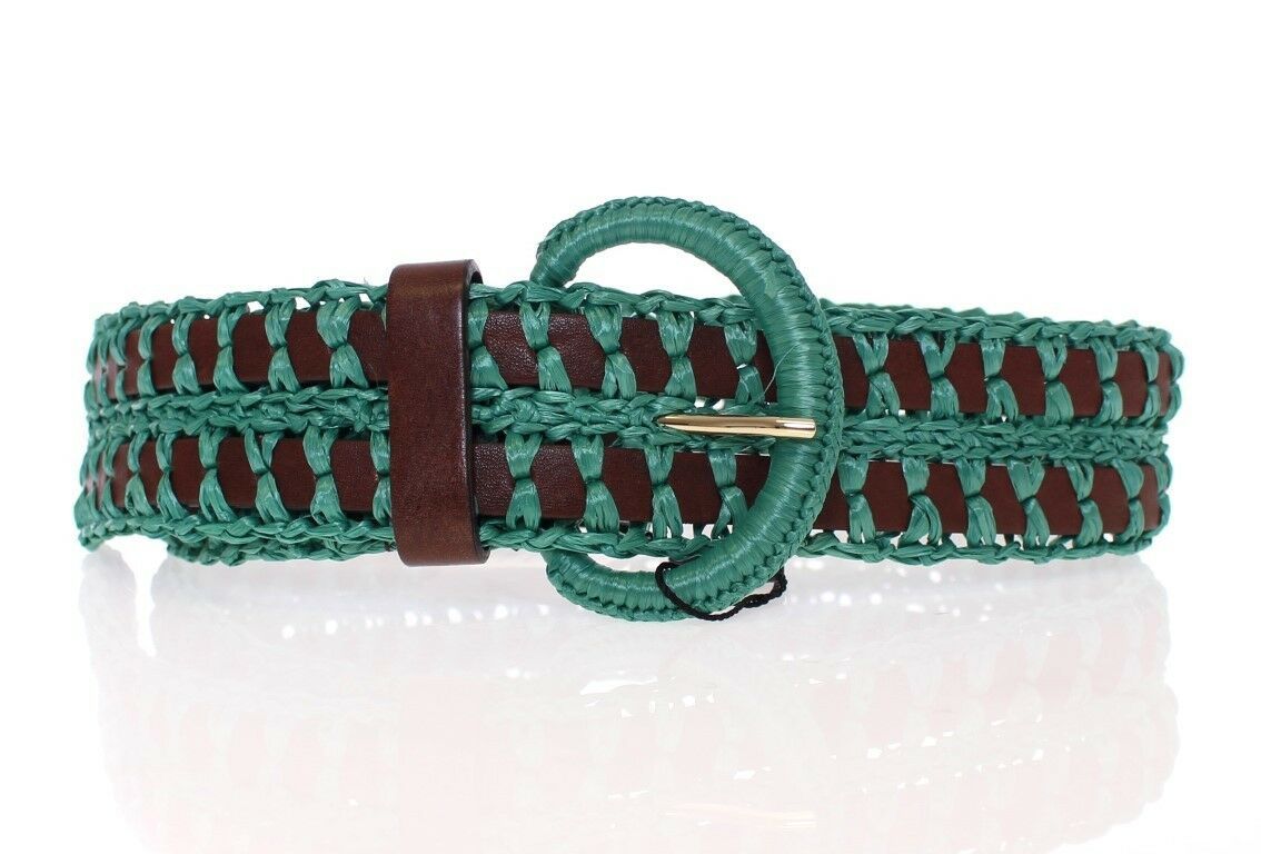 Ceinture large en cuir tissé en raphia vert