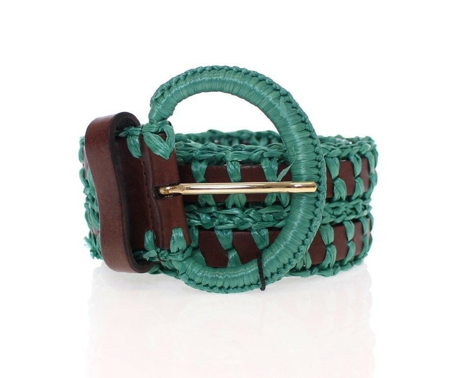 Ceinture large en cuir tissé en raphia vert