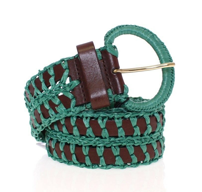 Ceinture large en cuir tissé en raphia vert