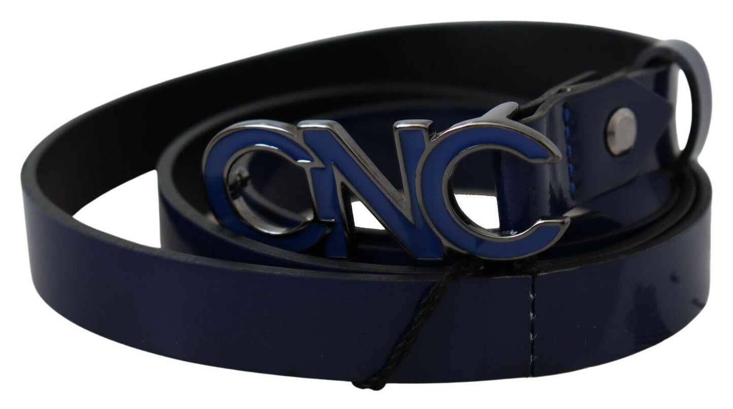 Cintura skinny alla moda con logo in pelle blu