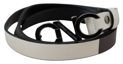 Ceinture à boucle avec logo en cuir blanc et noir