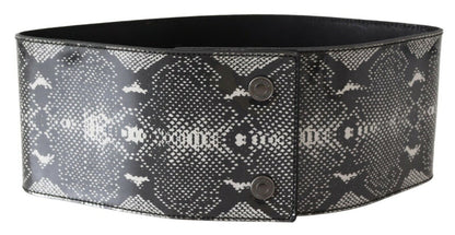 Ceinture large en cuir noir à motif peau de serpent