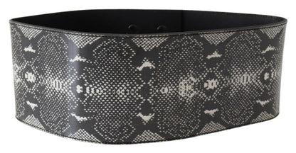 Ceinture large en cuir noir à motif peau de serpent