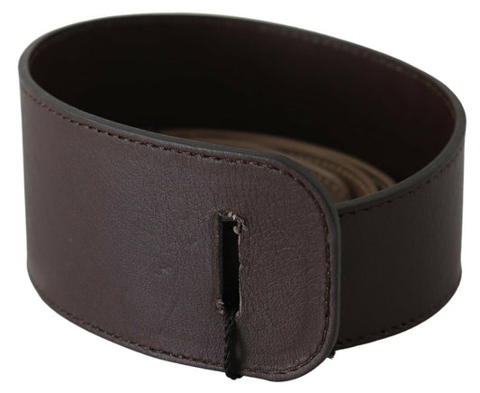 Ceinture large en cuir véritable marron avec logo