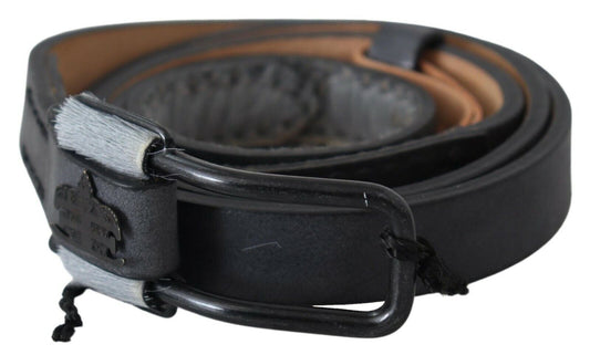 Ceinture à boucle et logo en cuir noir à franges