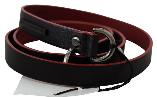 Ceinture fine à logo en cuir noir et rouge