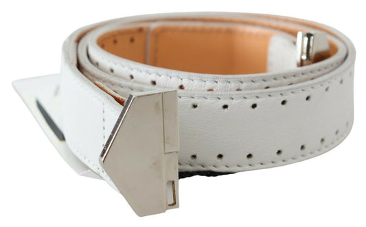 Ceinture en cuir blanc avec boucle à logo hexagonal