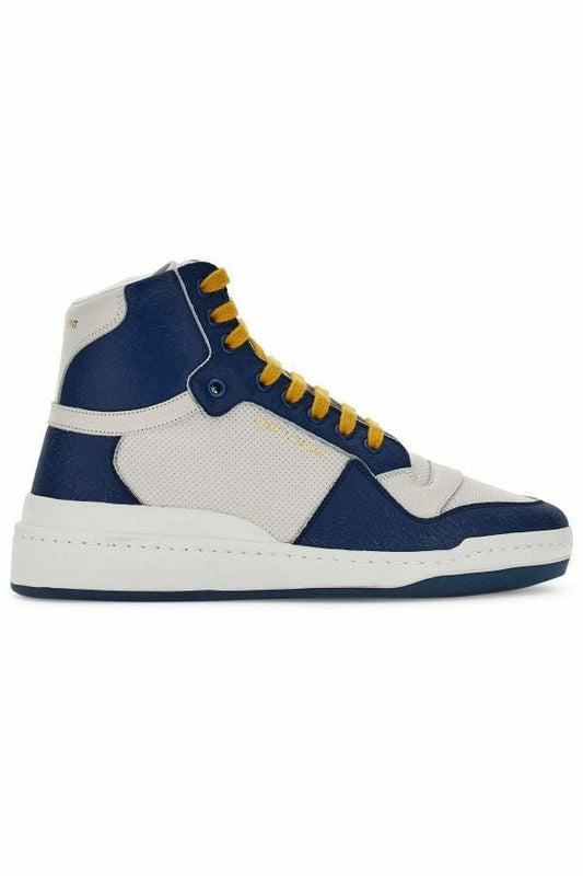 Blaue Mid-Top-Sneakers aus Kalbsleder