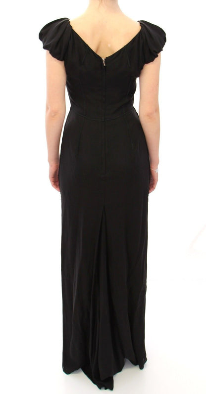 Robe Maxi IT en soie noire à manches courtes