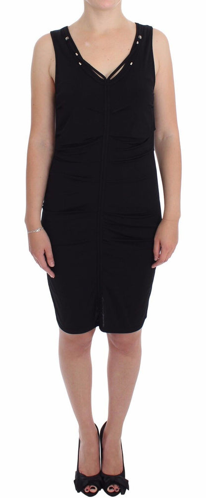 Schwarzes, figurbetontes Stretch-Wiggle-Bleistiftetui-Kleid