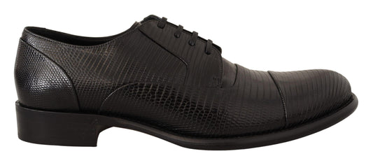 Chaussures habillées derby en cuir lézard noir