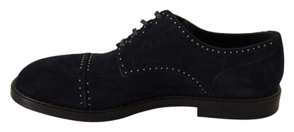 Chaussures Derby cloutées en cuir suédé bleu