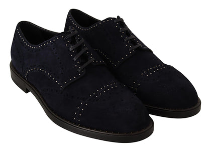 Chaussures Derby cloutées en cuir suédé bleu