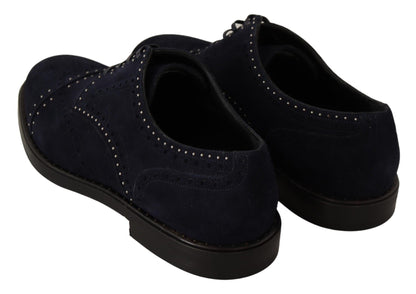 Blaue Derby-Schuhe aus Wildleder mit Nieten