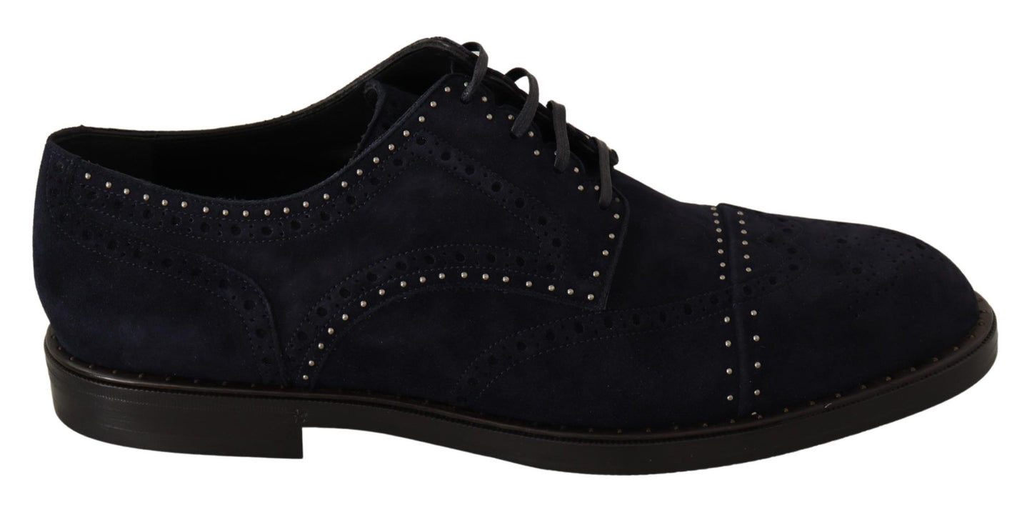 Chaussures Derby cloutées en cuir suédé bleu