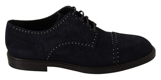 Blaue Derby-Schuhe aus Wildleder mit Nieten