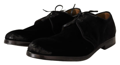 Chaussures Derby de style vieilli à lacets en velours noir