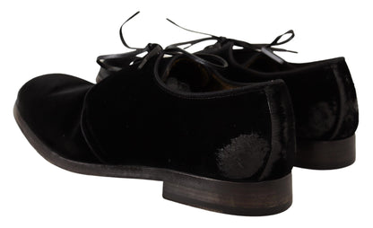 Chaussures Derby de style vieilli à lacets en velours noir