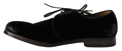 Chaussures Derby de style vieilli à lacets en velours noir