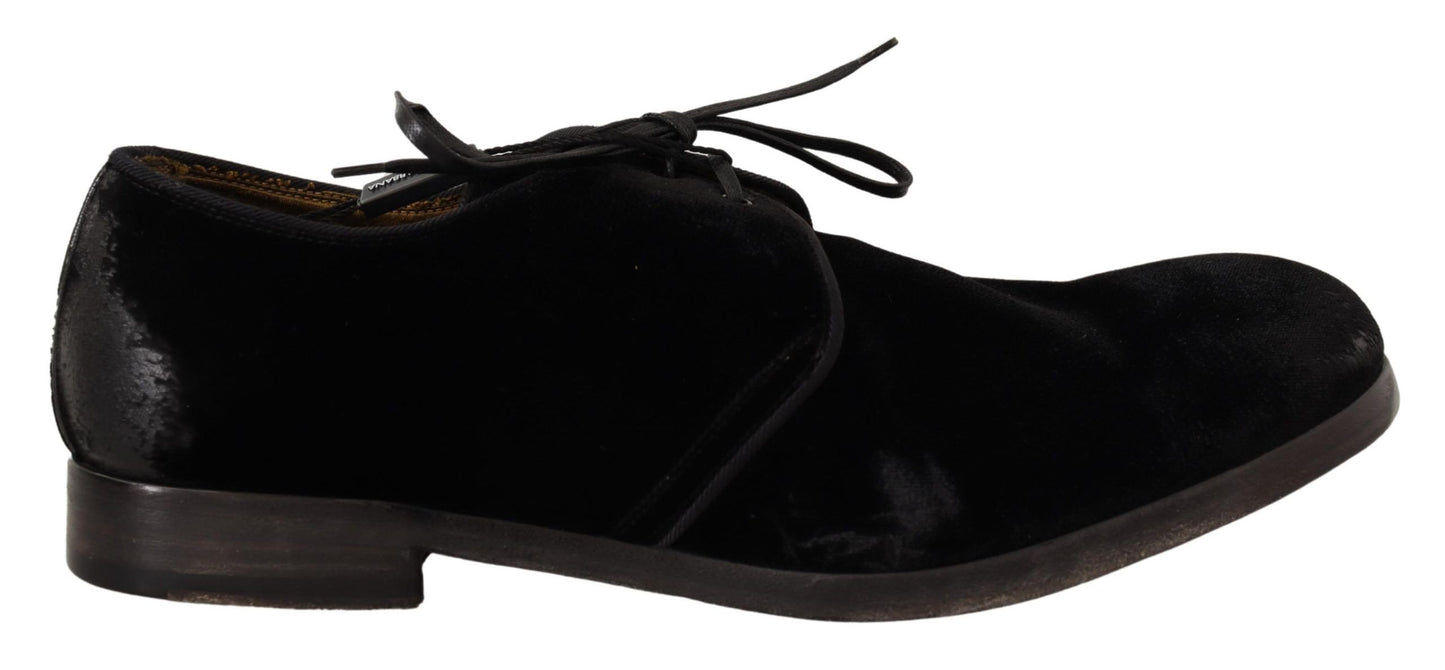 Chaussures Derby de style vieilli à lacets en velours noir