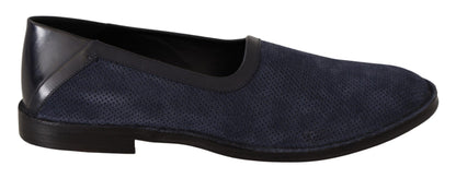 Blaue, perforierte Slip-on-Slipper aus Leder