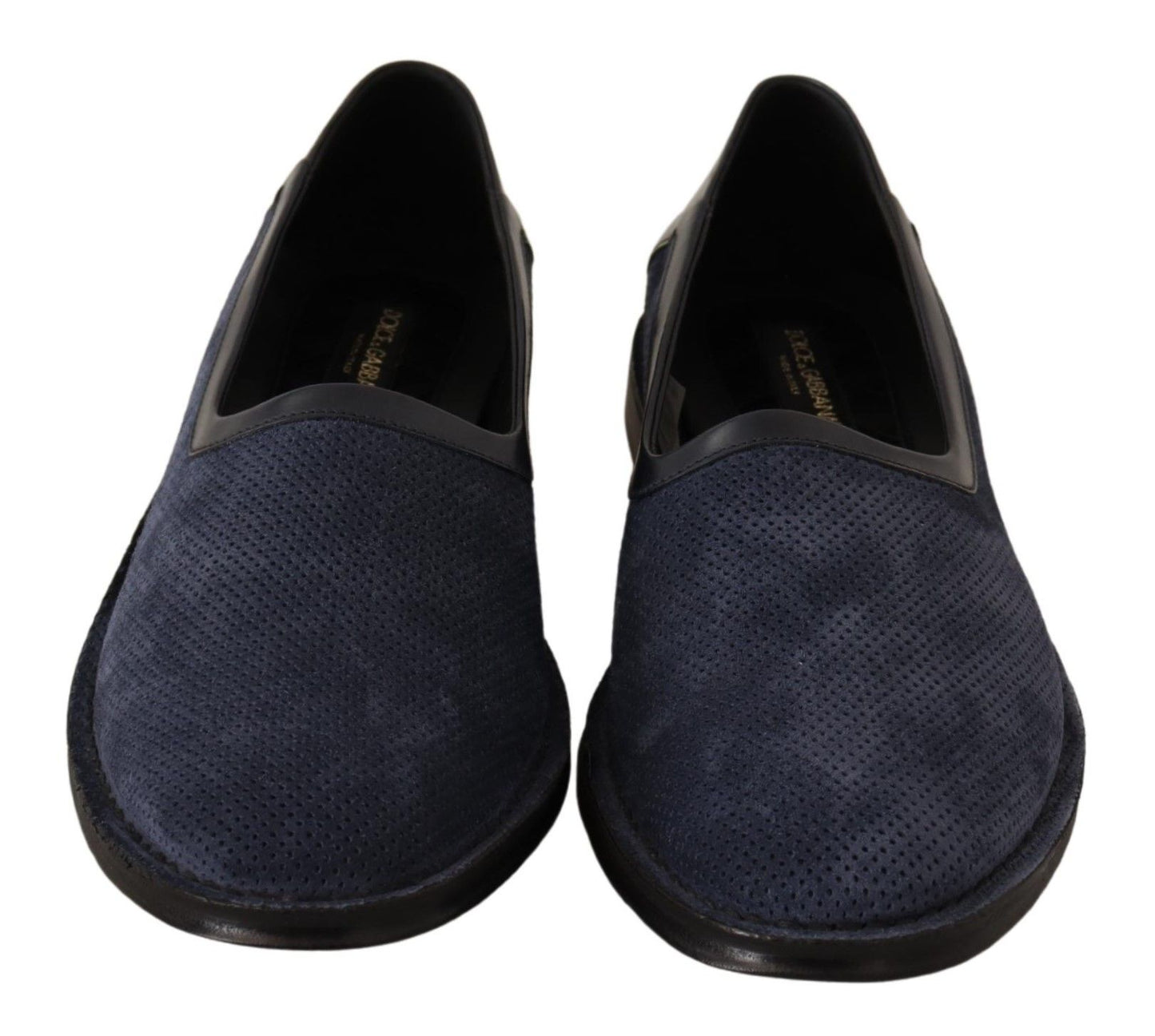 Blaue, perforierte Slip-on-Slipper aus Leder