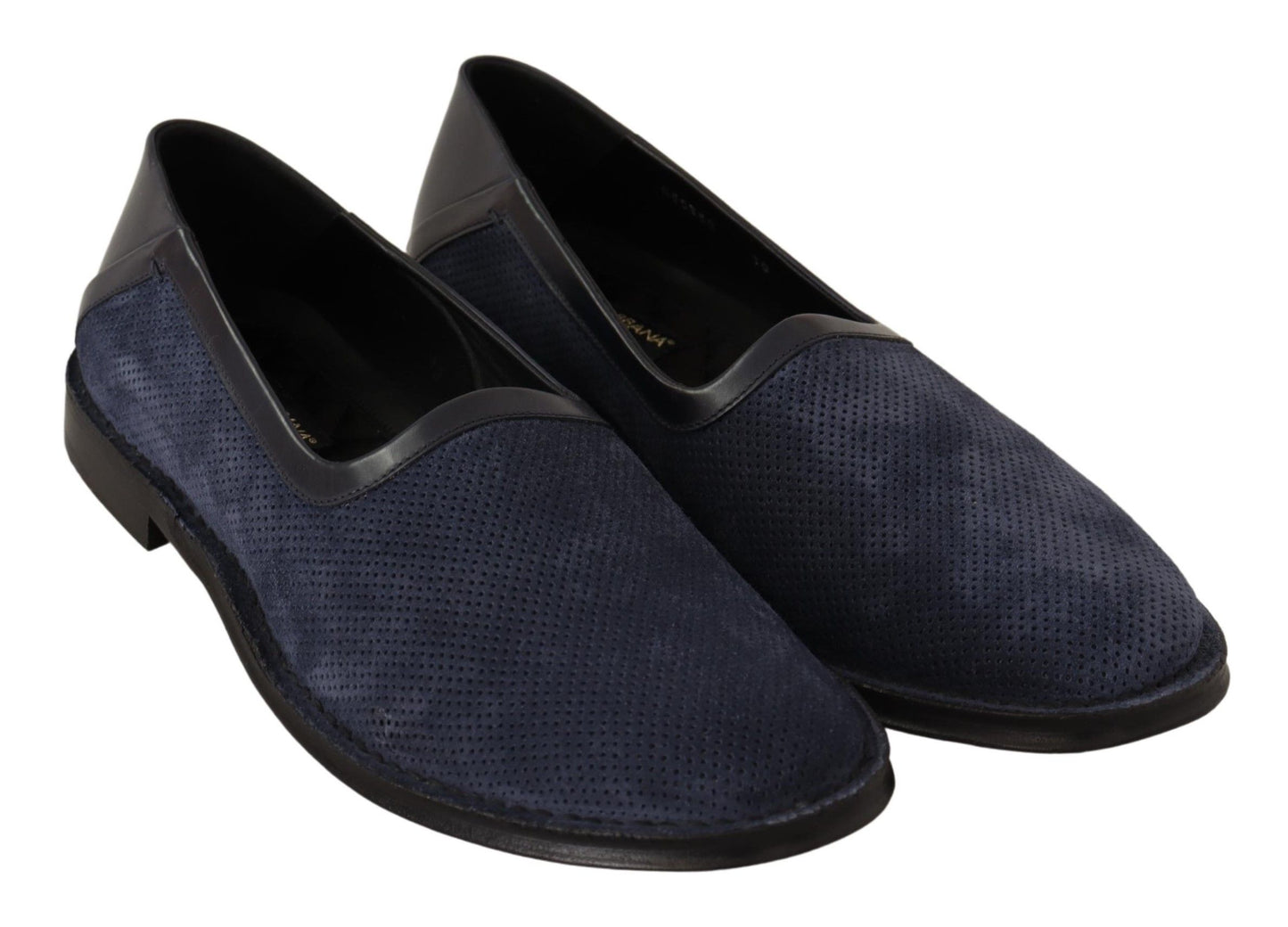 Mocassins à enfiler perforés en cuir bleu