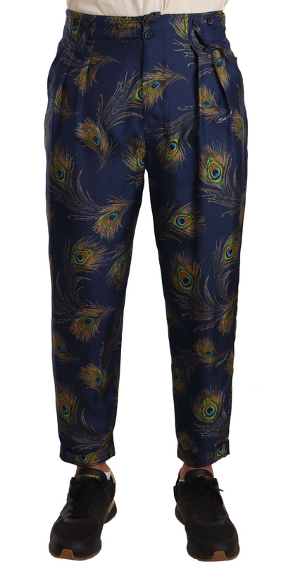 Dolce & Gabbana Exquisite Peacock Print Silk Trousers