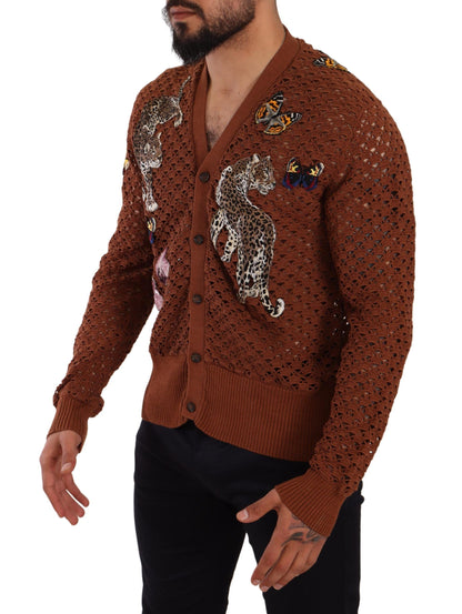 Pull cardigan papillon léopard marron