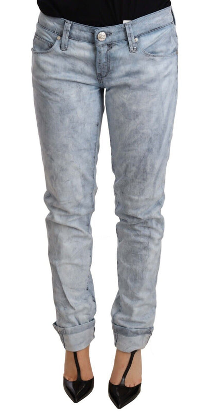 Pantaloni in denim con orlo piegato in cotone lavato azzurro