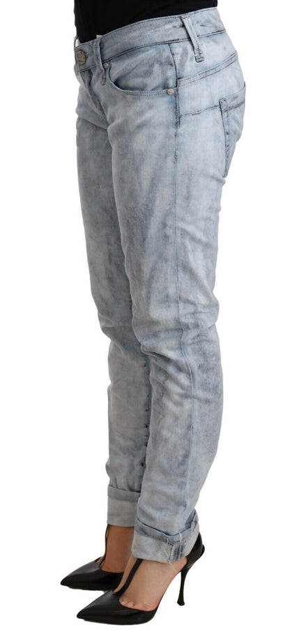 Pantaloni in denim con orlo piegato in cotone lavato azzurro