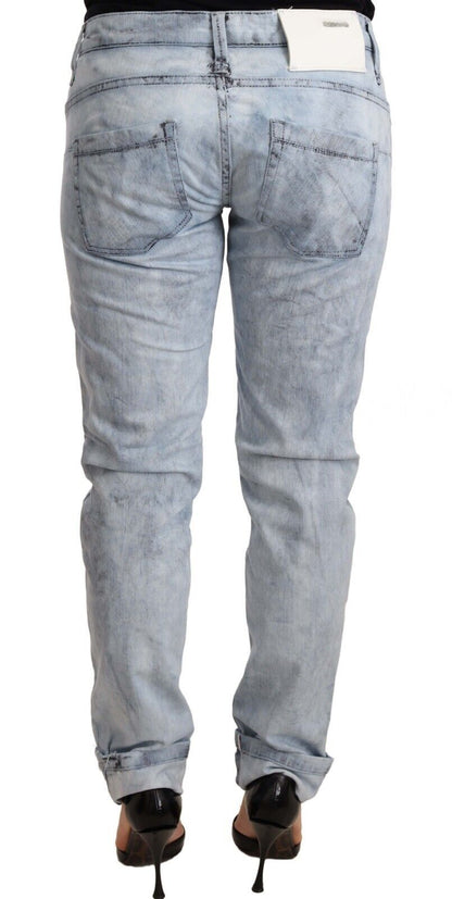 Pantaloni in denim con orlo piegato in cotone lavato azzurro